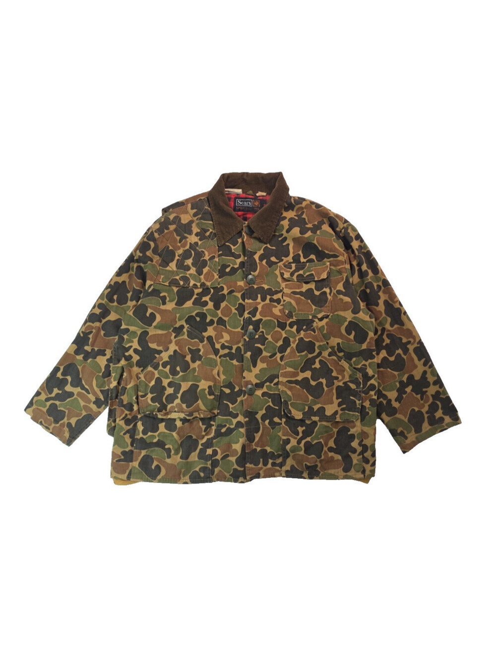Sears Sports Center Vintage Duck Camo Canvas Bird Hunting Jacket Mens Size XL